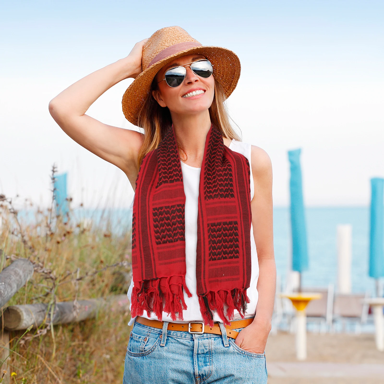 

Tactical Scarf Hiking Neck Shawl Warm Cold Protection Sand Prevention Outdoor Activities Durable Cotton Knotted Tassel Ends