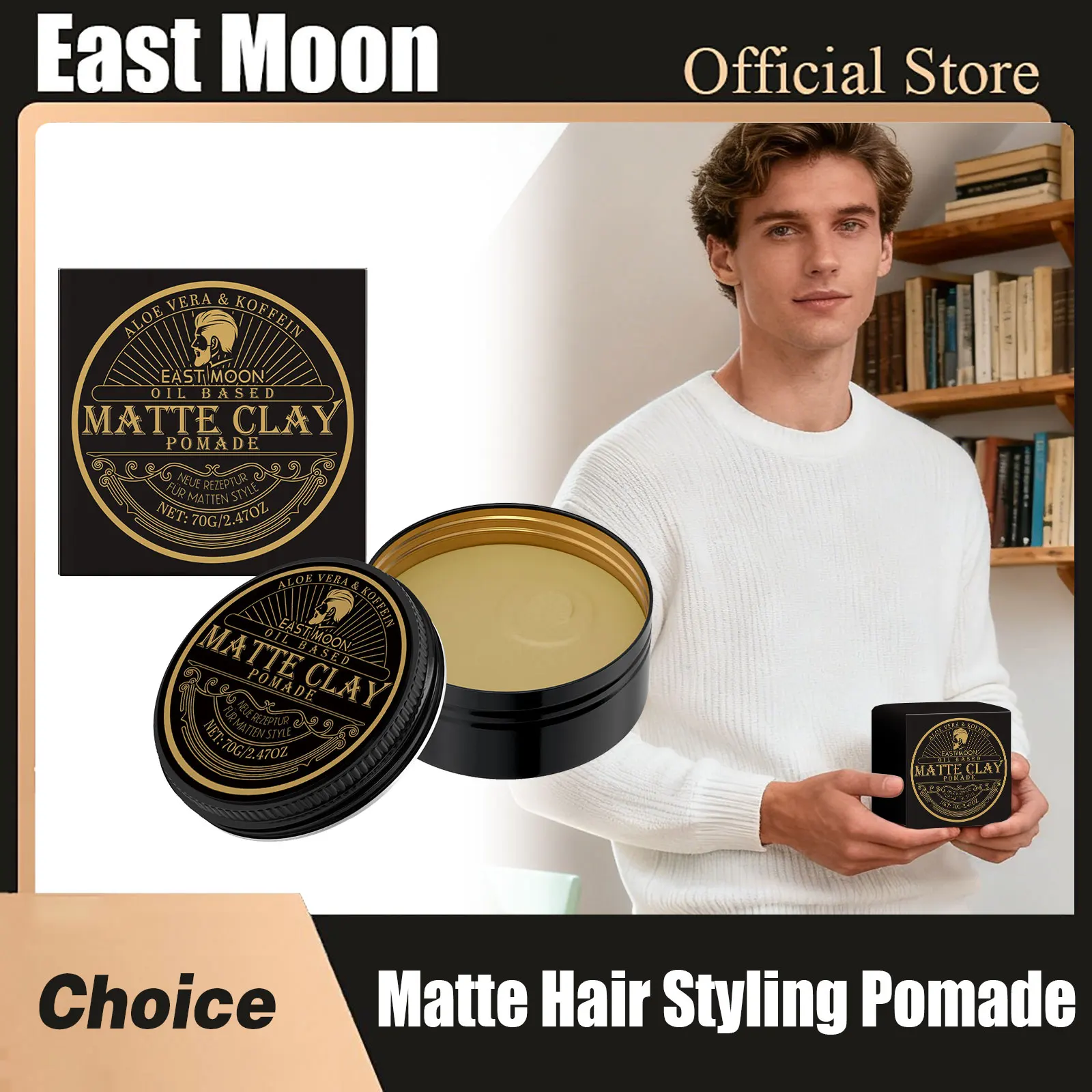 

East Moon Matte Hair Styling Pomade Strong Holding Keep Fixed Reduce Fluffy Edge Control Oil Control Portable Hairstyle Wax 70g