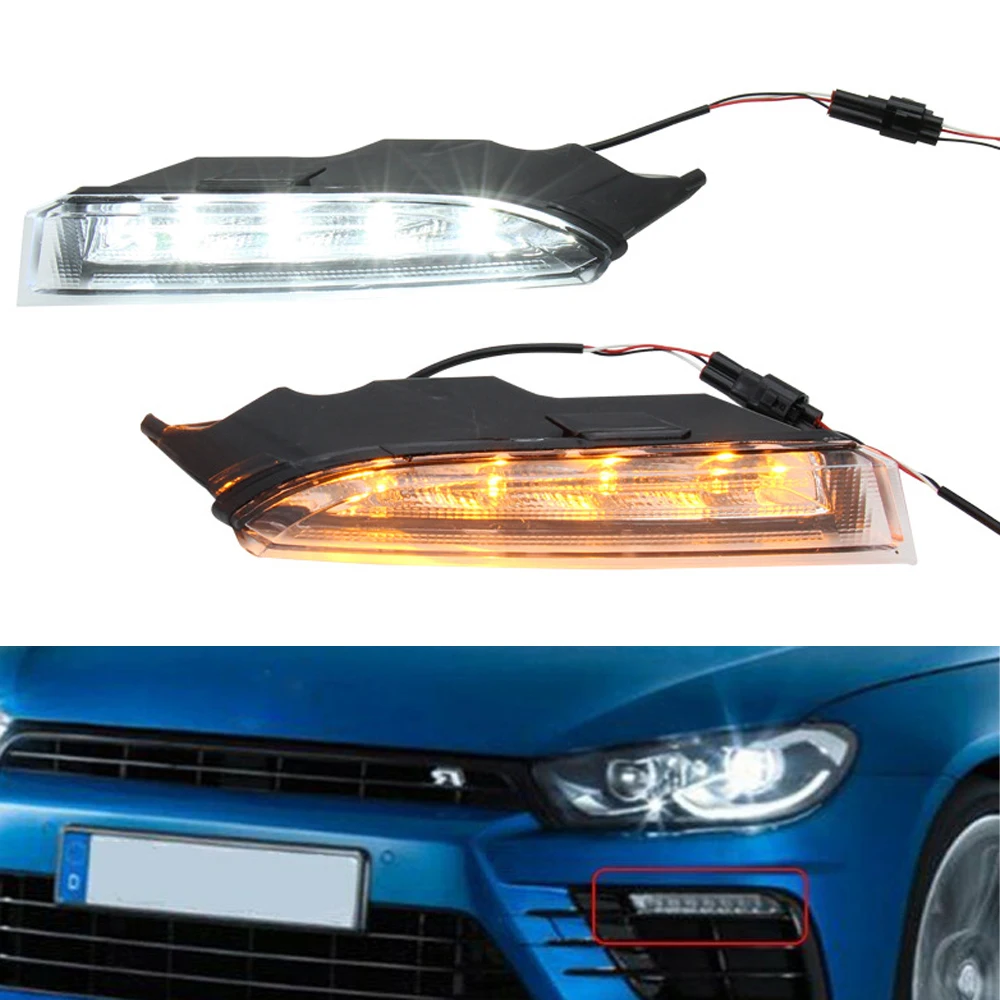 

Car LED Daytime Running Light for VW Scirocco R 2010-2013 with Yellow Light DRL Turn Signal Fog Lamp Car Exterior Accessories