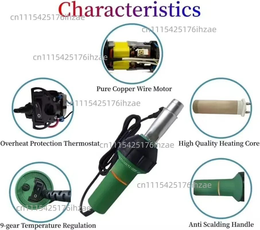 1600W Plastic Hot Heat Gun Adjustable Temperature PVC TPO Welding Kit Speed Nozzle Roller Roofing