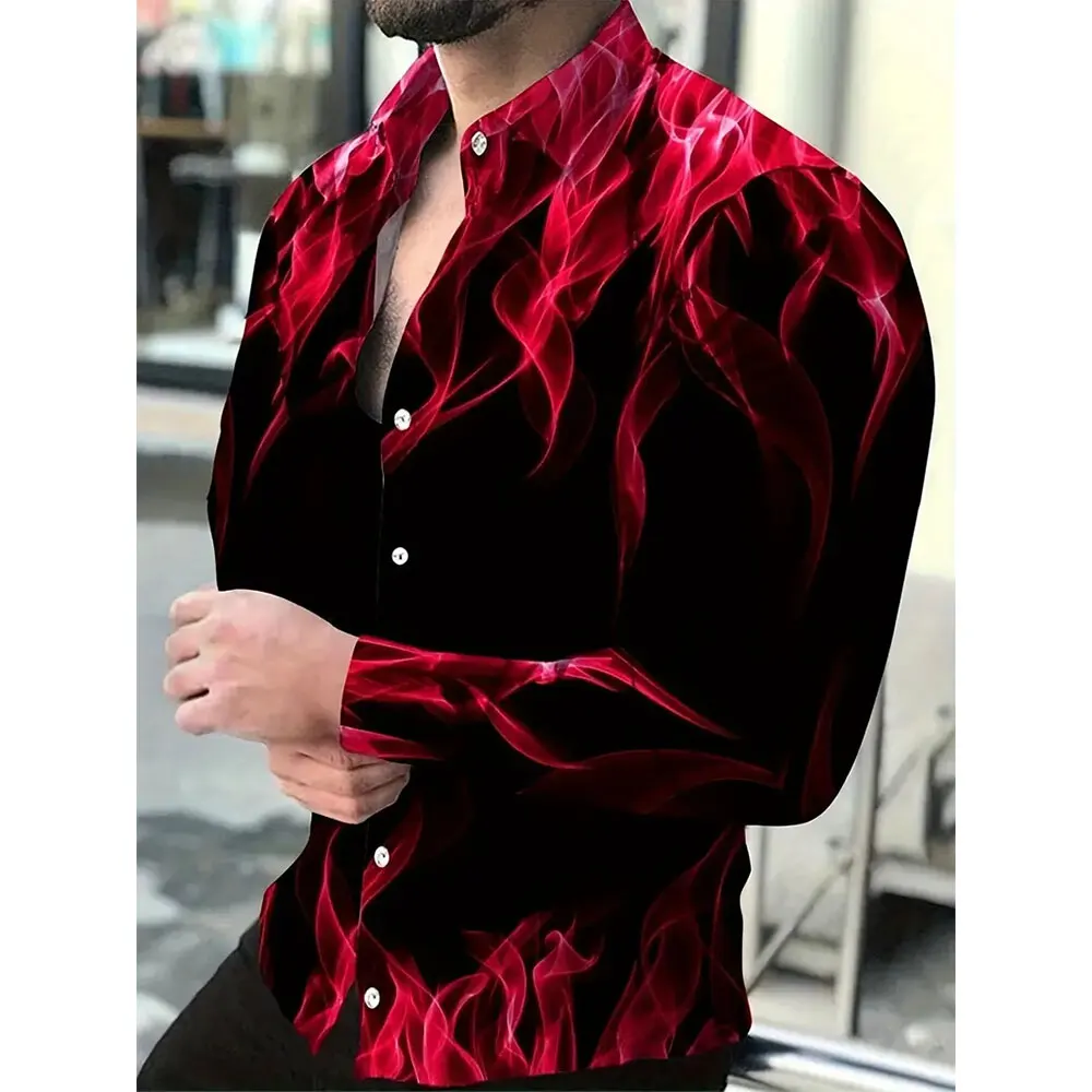 

Autumn New Retro Totem Printed Shirt Men's Outdoor Casual Comfortable Long Sleeve Shirt Men's Large Size Lapel Button Up Top