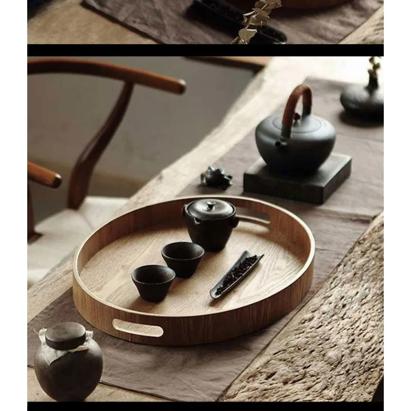 Bending Wood Cake Plate Custom Solid Wood Round Tray for Tea Coffee Dessert Serving Ash Wood Serving Tray Wooden Tableware