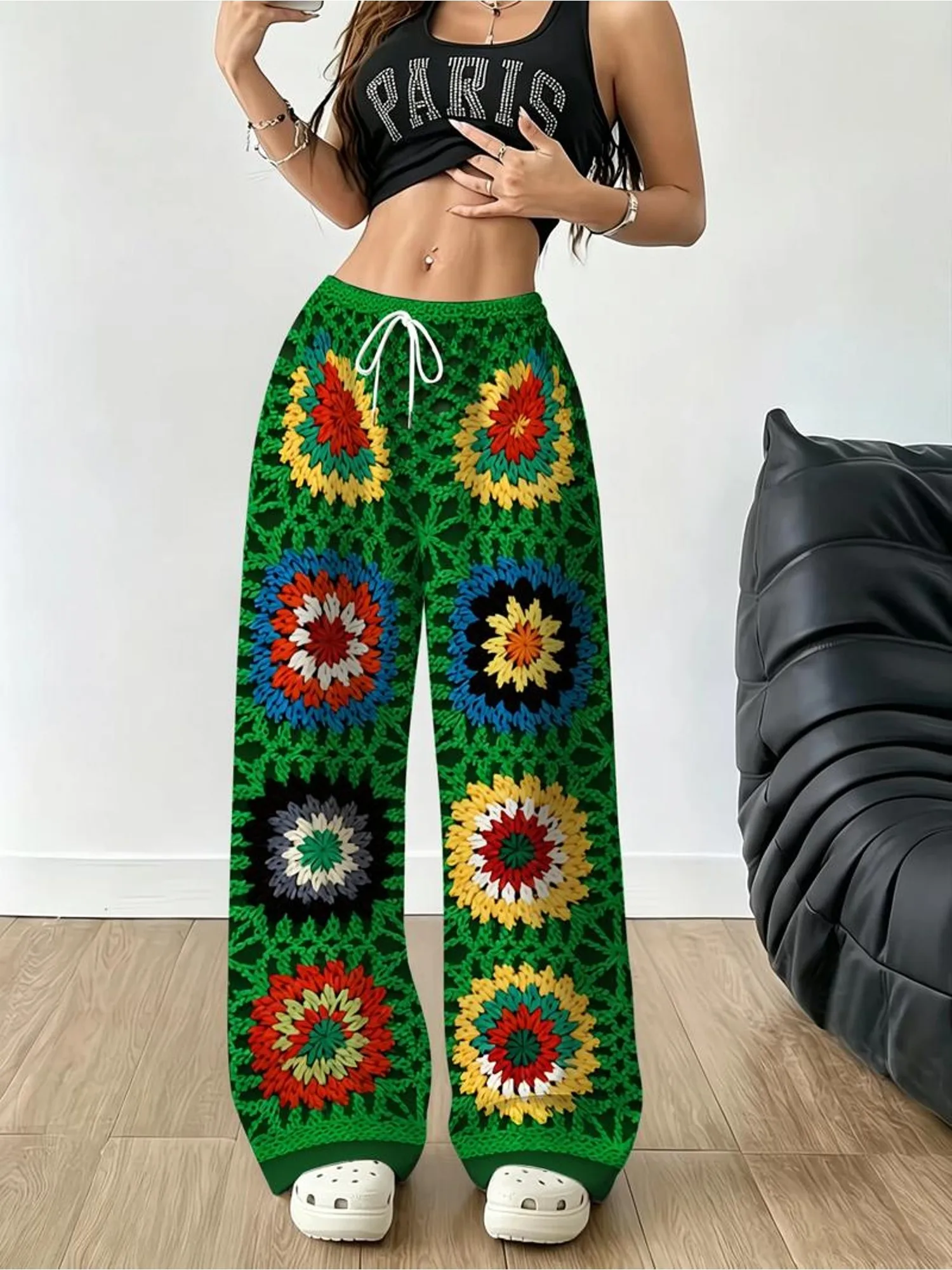 2026 New Hot Selling Crochet Pattern Women's Wild Legged Pants Quick Drying, Bohemian, High Waist Bohemian Pants for Children
