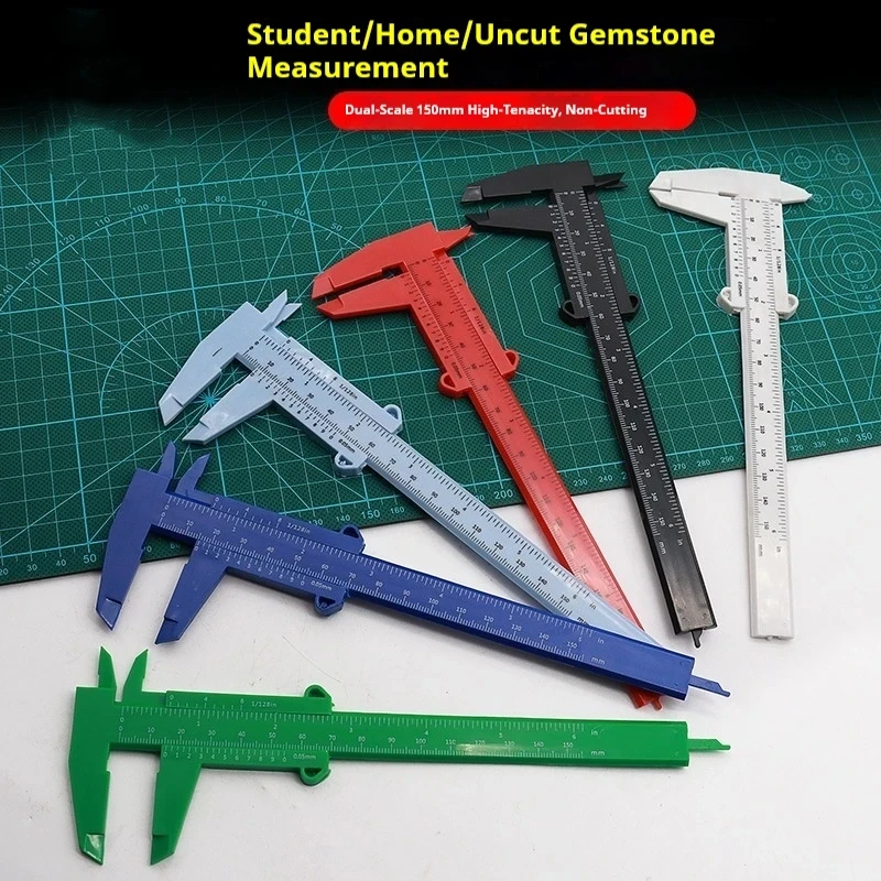 0-150mm Plastic Vernier Caliper Double Scale mm Inch High Toughness Sliding Ruler for Student School Home DIY Bead Measurement