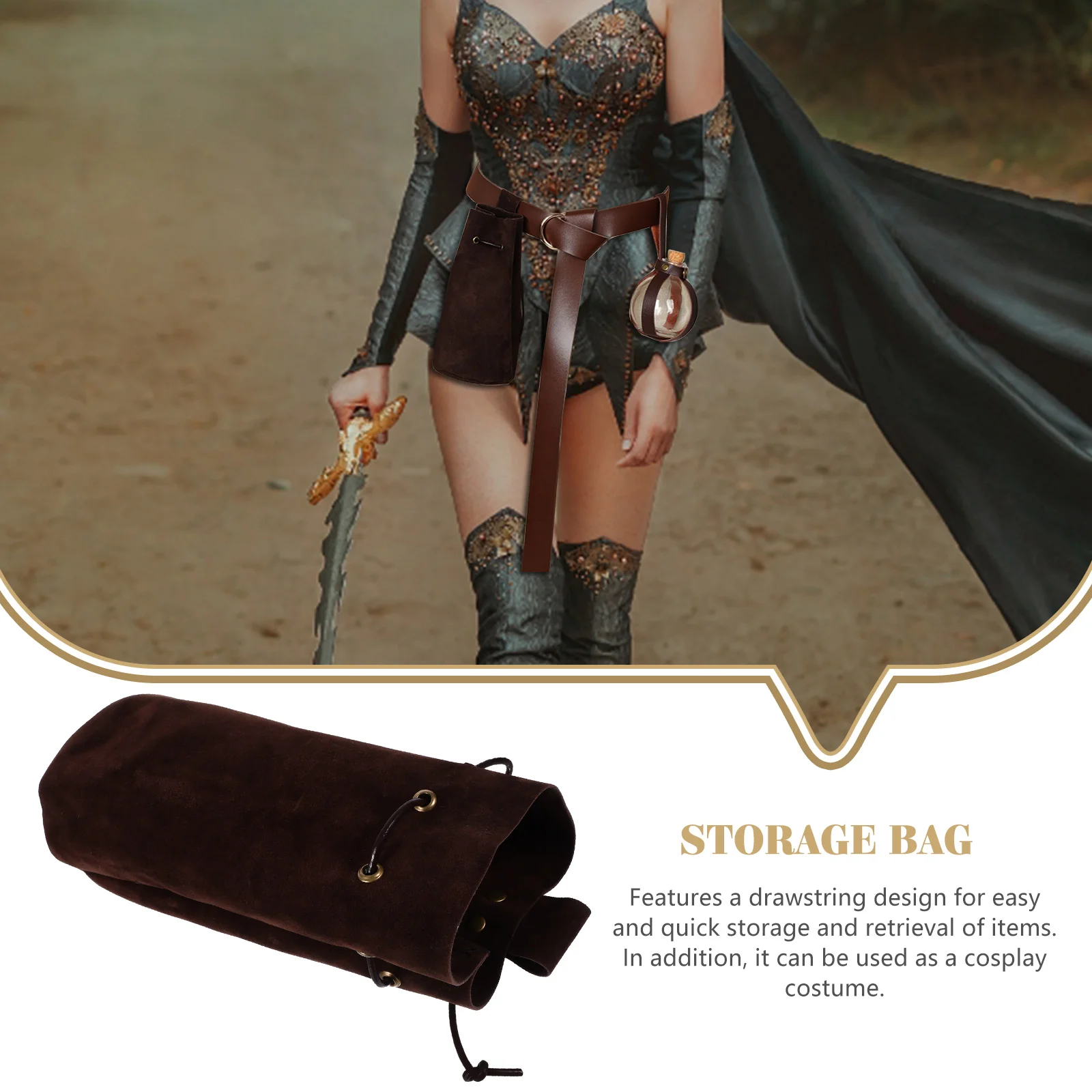 

Medieval Style Drawstring Waist Bag Bucket Shape Multifunctional Cosplay Purse Travel Storage Vintage Renaissance Pouch
