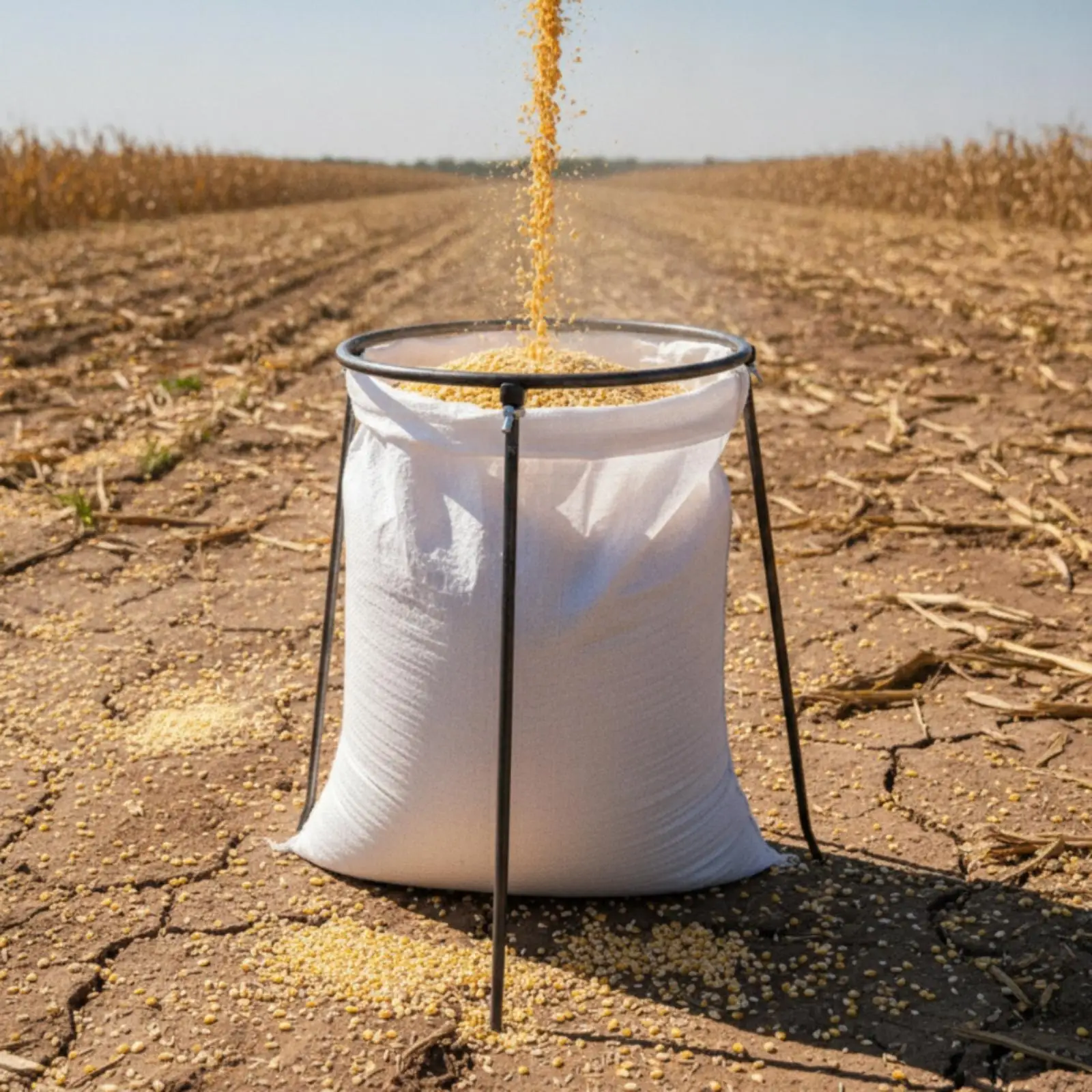 Reinforcing Bar Sack Support Structure Freestanding Steel Bag Holder with Upper Loop Outdoor for Farmers, Gardeners, Harvest