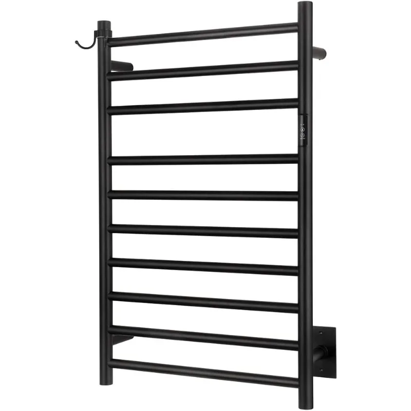 

Wall Mounted Towel Warmer 10 Bars with Plug-in and Hardwired Options 3 Working Modes Black Stainless Steel 21” W 34” H