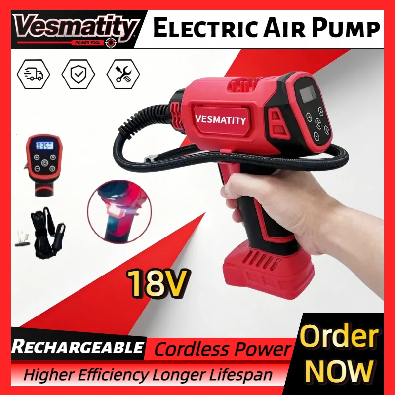 Cordless Electric Air Pump Car Tire Inflator, Portable Rechargeable Mini Compressor, Ideal for Car Fit Milwaukee Battery
