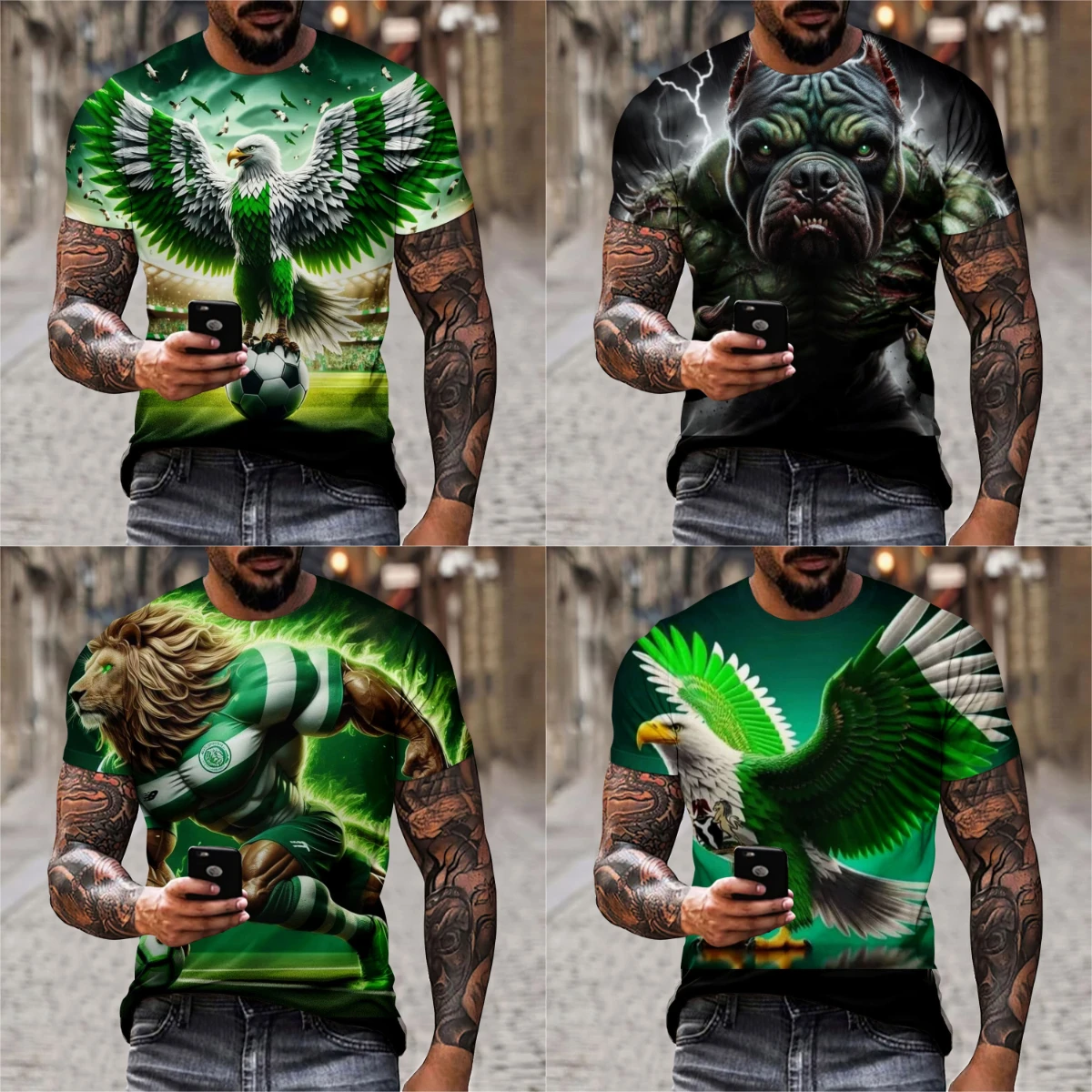 

3D Printed Eagle Lion 2025 New European and American Best-selling Adult Men's and Children's Short-sleeved T-shirt
