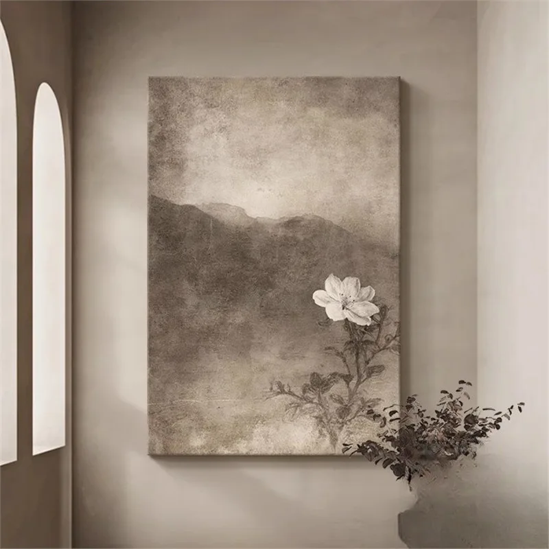 Wabi-sabi wind decorative painting living room background wall canvas painting tea room homestay entrance poster