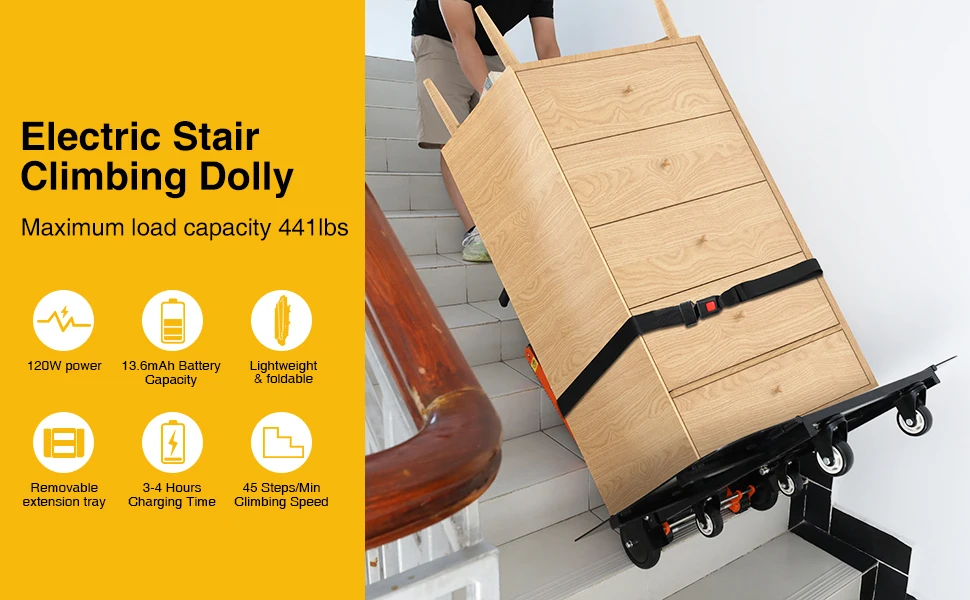 Heavy Electric Stair Climbing Hand Truck, 440lb Capacity Folding Design with Removable Extension Tray