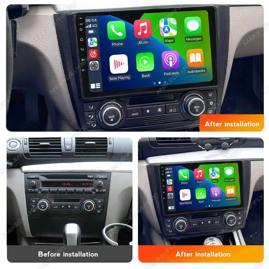 NaviFly 9inch 2Din Head Unit Android 14 Car Radio Multimedia Video Player GPS BT For BMW 1 Series E81 E82 E87 E88 AT 2004-2011