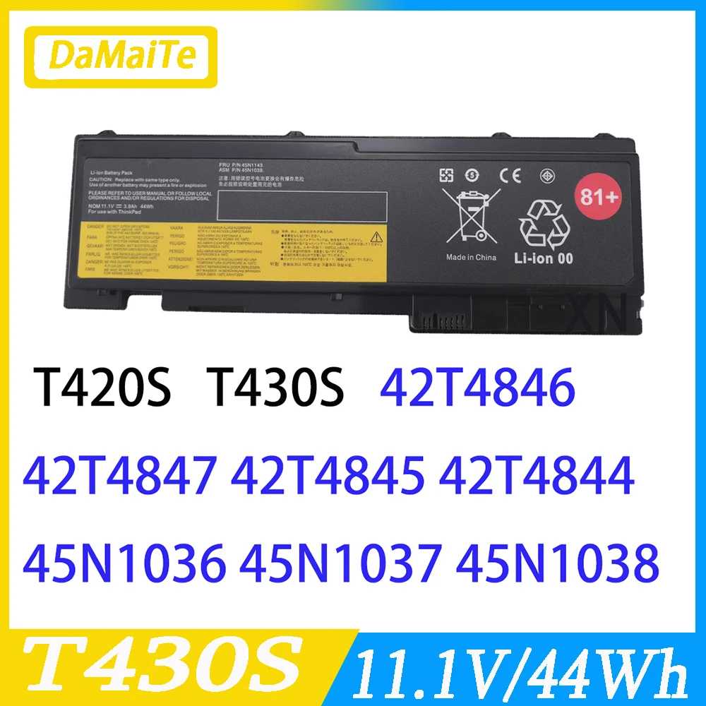 Batterie pour ordinateur portable Lenovo ThinkPad, compatible avec T430S, T420S, T420si, T430si, 45N1039, 45N1038, 45N1036, 42T4846, 42T4847, 44wh, 11.1V