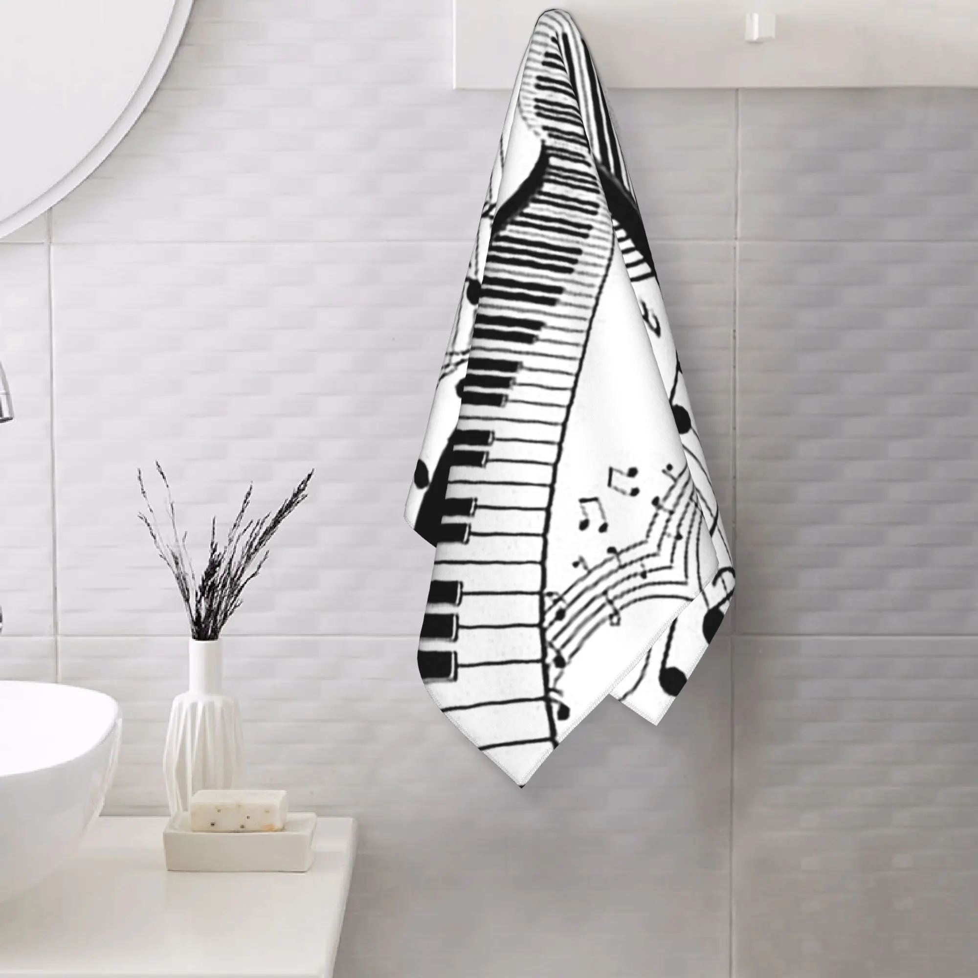 Custom Abstract Piano Keys With Musical Notes Soft Face Towel Quick Dry Pool Bath Cotton Towels Breathable