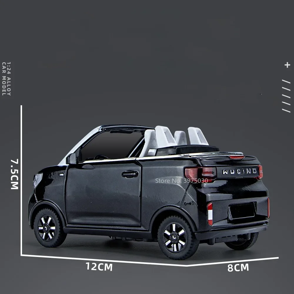 1:24 Alloy WuLing HongGuang MINI EV Cars Toys Models with Light Sound New Energy Car Sound Light Vehicles Collection Kids Gifts