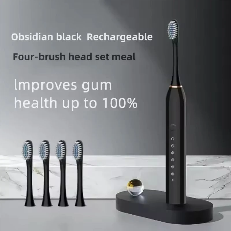 Cepillo de dientes eléctrico ultrasónico, modo de seis velocidades, pelo suave para el hogar, carga USB, limpiador de dientes impermeable para adultos, juego automático para parejas