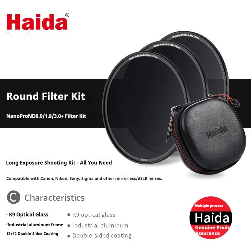 

HaiDa NanoPro (ND0.9+1.8+3.0+Filter Case) 3-in-1 Neutral Density Filter Set Compatible with All Camera Photography Equipment