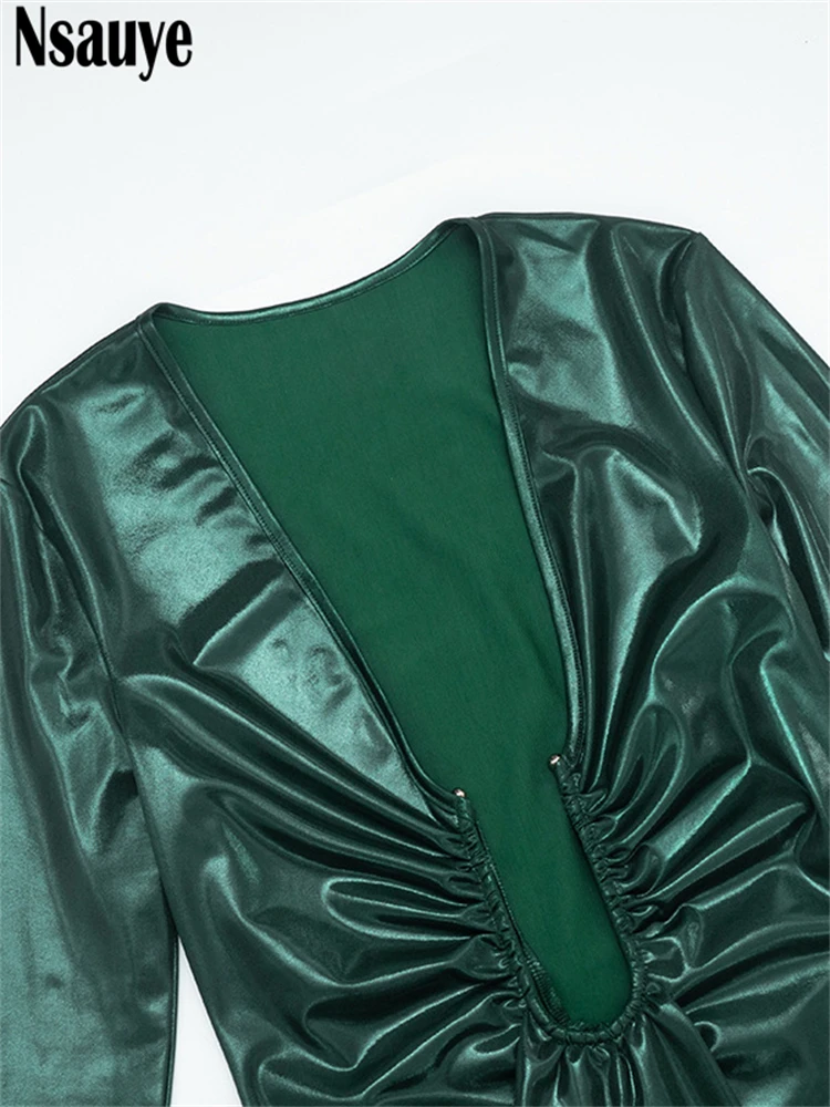 Nsauye 2025 Nieuwe Mode Vrouwen Lage Uitgesneden Sexy Nachtclub Avond Korte Jurk Party Elegante Winter Wrap Lange Mouw Jurk winter