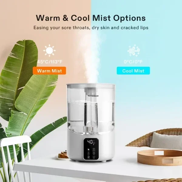 VIVOSUN 4L Air Humidifier, 2-in-1 Top Fill Cool & Warm Mist Humidifier, Indoor Ultrasonic Humidifier with Essential Oil Box