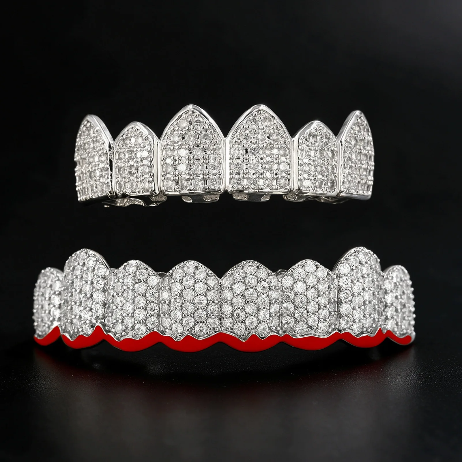 Iced Out Top Bottom Teeth Grillz Copper Silver Plated CZ Zircon Hip Hop Holiday Party Bulk Mouth Jewelry Wholesale