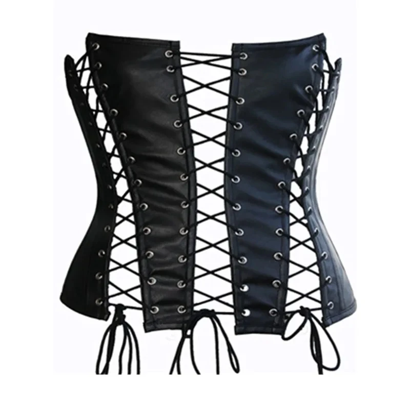 Zomer Vrouwen Sexy Pu Lederen Korset Uitgehold Touw Vastgebonden Bustier Crop Tops Mouwloze Open Rug Corselet Tank Tops Streetwear