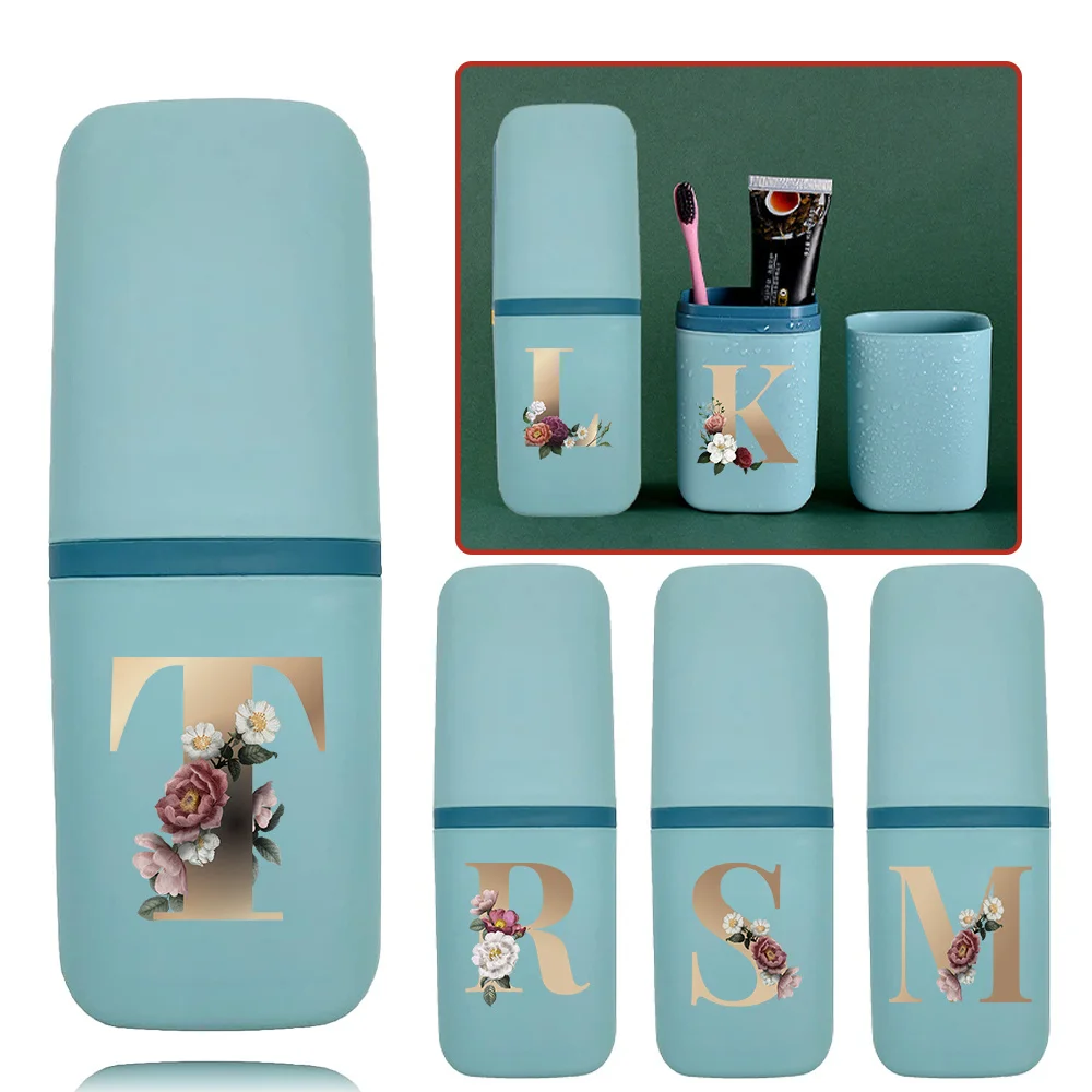 Home Rinse Cup Toothbrush Cup Tooth Toothpaste Storage Box for Travel Camping  Accessories Initial Name Gold Letters Pattern