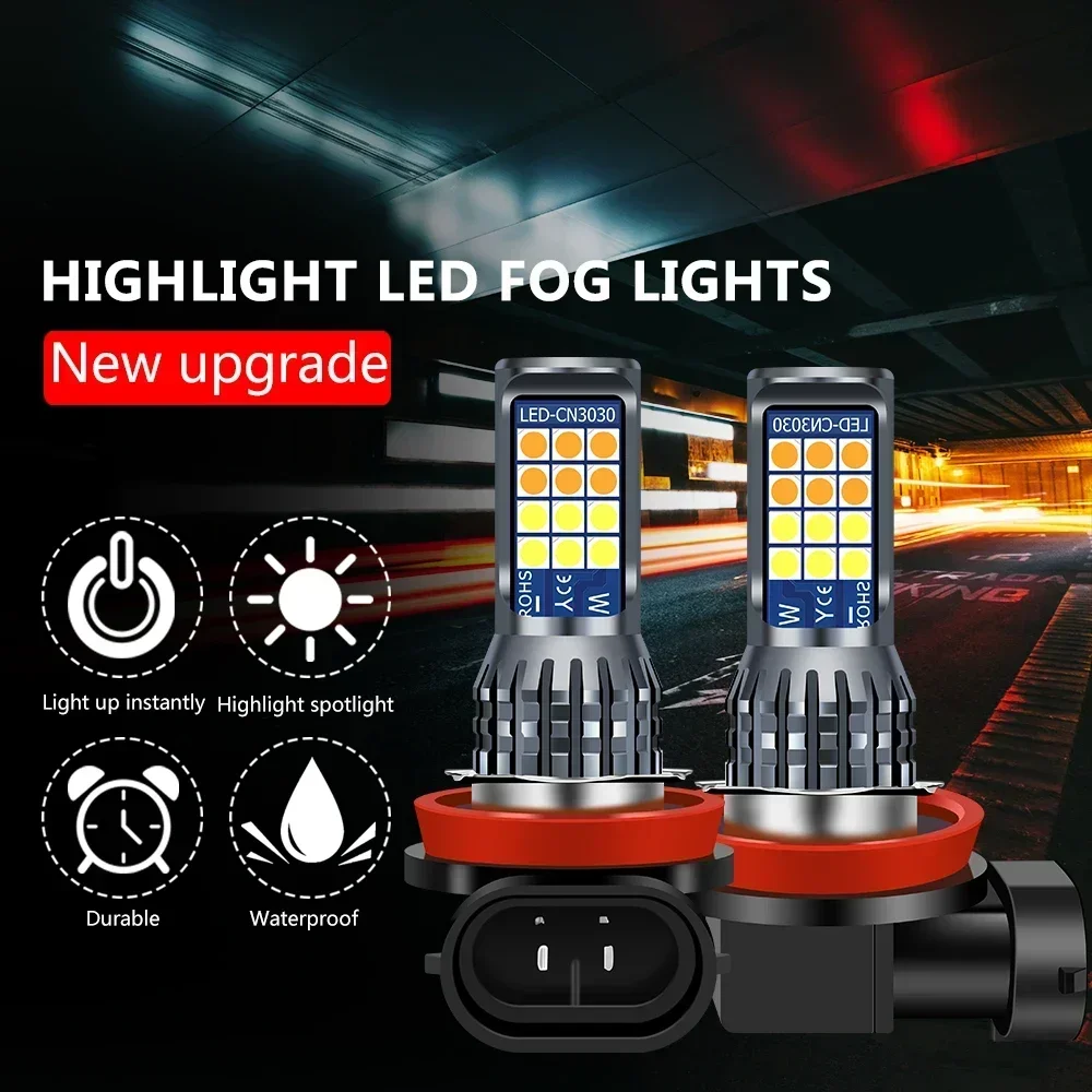 2Pcs Dual Colors H11 H8 9006 HB4 881 H27 High Quality 3030 LED Auto Fog Lamp Car Anti Fog Light Bulb Foglamps Yellow White 12V