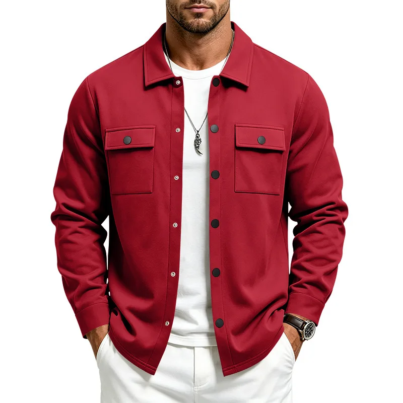 Men's Shacket Jacket Lapel Collar Snap Button Down Shirt Jacket Double Chest Pockets Loose Fit Casual Warm Fall Winter Outerwear