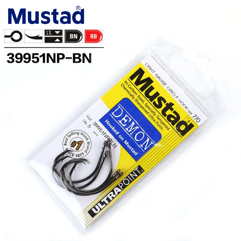 

Original Mustad 39951 Carbon Steel Hooks Big Game Tuna Sea Fishing Circle Hooks Mustad 39951 NPBLN Demon Hooked