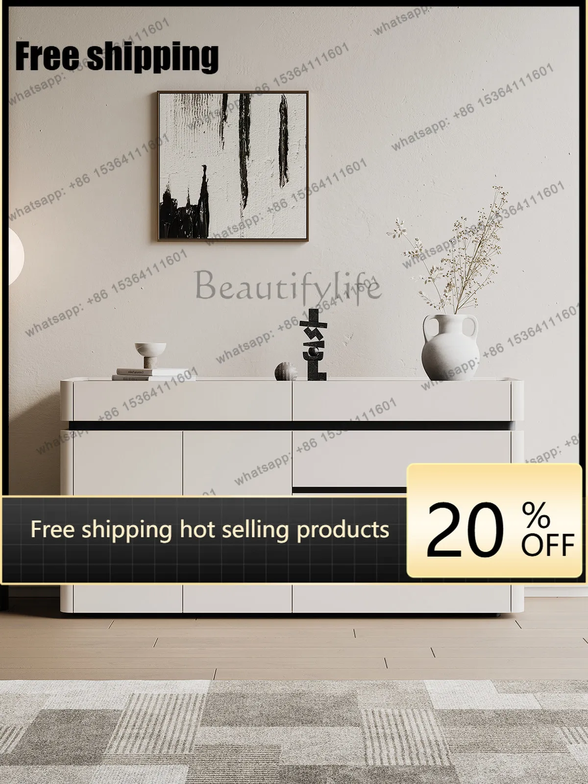 HOT Italian minimalist jewelry cabinet floor-to-ceiling creamy white bedside wall storage narrow cabinet