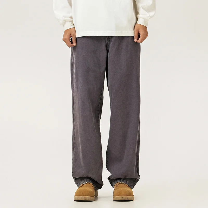 Men American Fashion Vintage Loose Casual Cotton Denim Cargo Pant Women Jeans Long Trousers