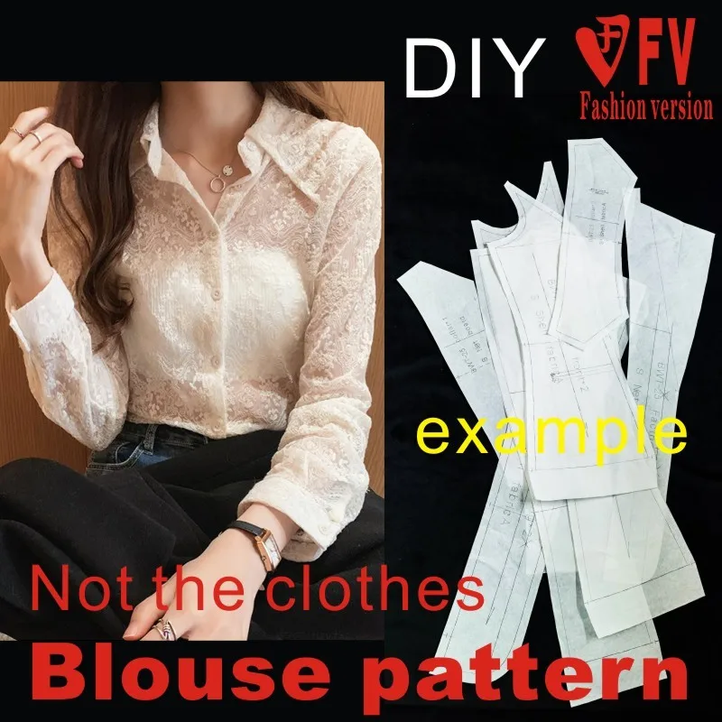 New style women's fashion lace long-sleeved shirt pattern cutting diagram 1:1 garment structure pattern BCY-132