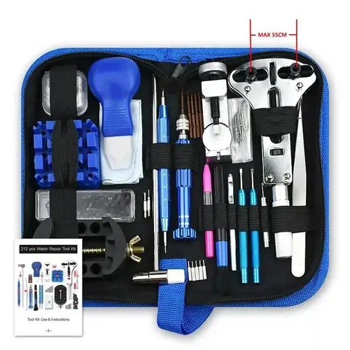 Imagen 2 del producto Kit de herramientas de reparación de relojes, abridor de caja trasera de relojero, pasador de enlace, removedor de barra de resorte, juego de agujas de correa de repuesto de batería de reloj