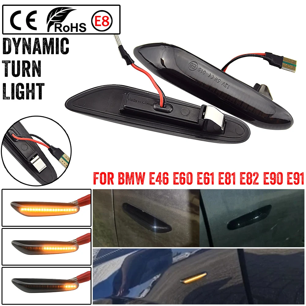 2X For BMW E60 E61 E90 E91 E87 E81 E83 E84 E88 E92 E93 E82 E46 1 3 5 Series X1 X3 2004 2010 Dynamic LED Fender Light Side Marker