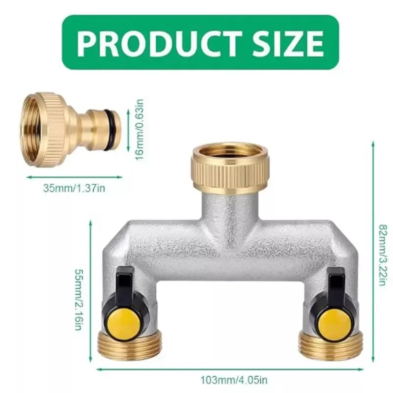 2 Yollu Bahçe Musluk Ayırıcı Pirinç Musluk Vanalı Ayırıcı Musluk Konektörü Adaptörü Hızlı Bağlantı Çıkışı 3/4\