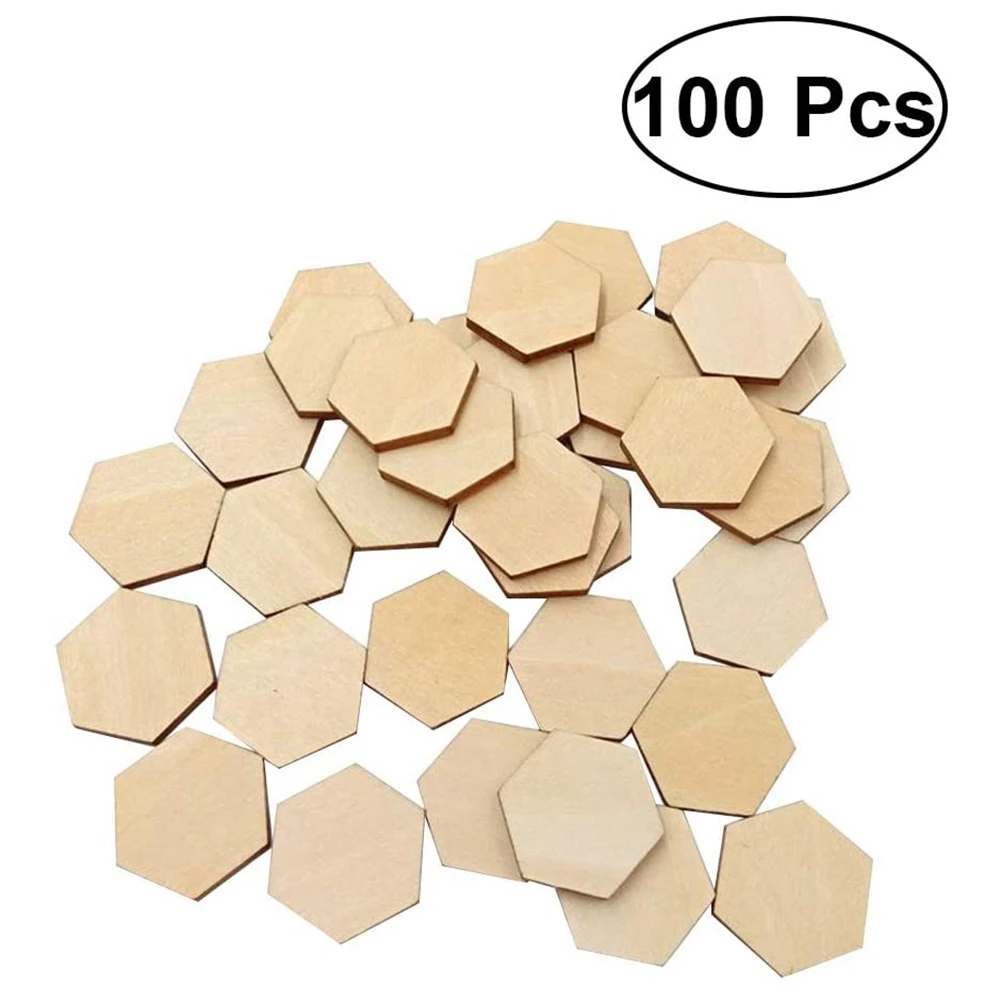 100 Wooden Pieces Hexagon Wood Shape Beech Wood for DIY Arts Craft Project Ready to Paint or Decorate(25mm)