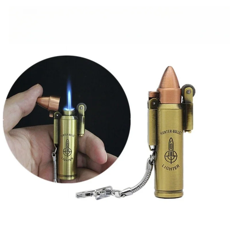 Personalized Mini Keychain Bullet-shape Metal Cigarette Lighter Refillable Butane Gas Lighter Cool Lighter Smoking Accessories