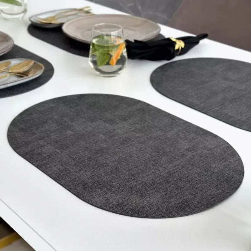 1/4/6PCS Dark Grey Thick Faux Leather Placemats - Oval Shaped Luxury Insulated Tableware Mats for Coffee Table & Cafe