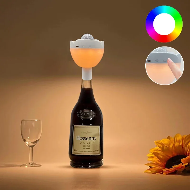 Restaurant Wine Bottle Desk Lamp Bar Atmosphere Night Light Restaurant Wine Bottle Lamp Head Bedroom USB Projection Night Lights