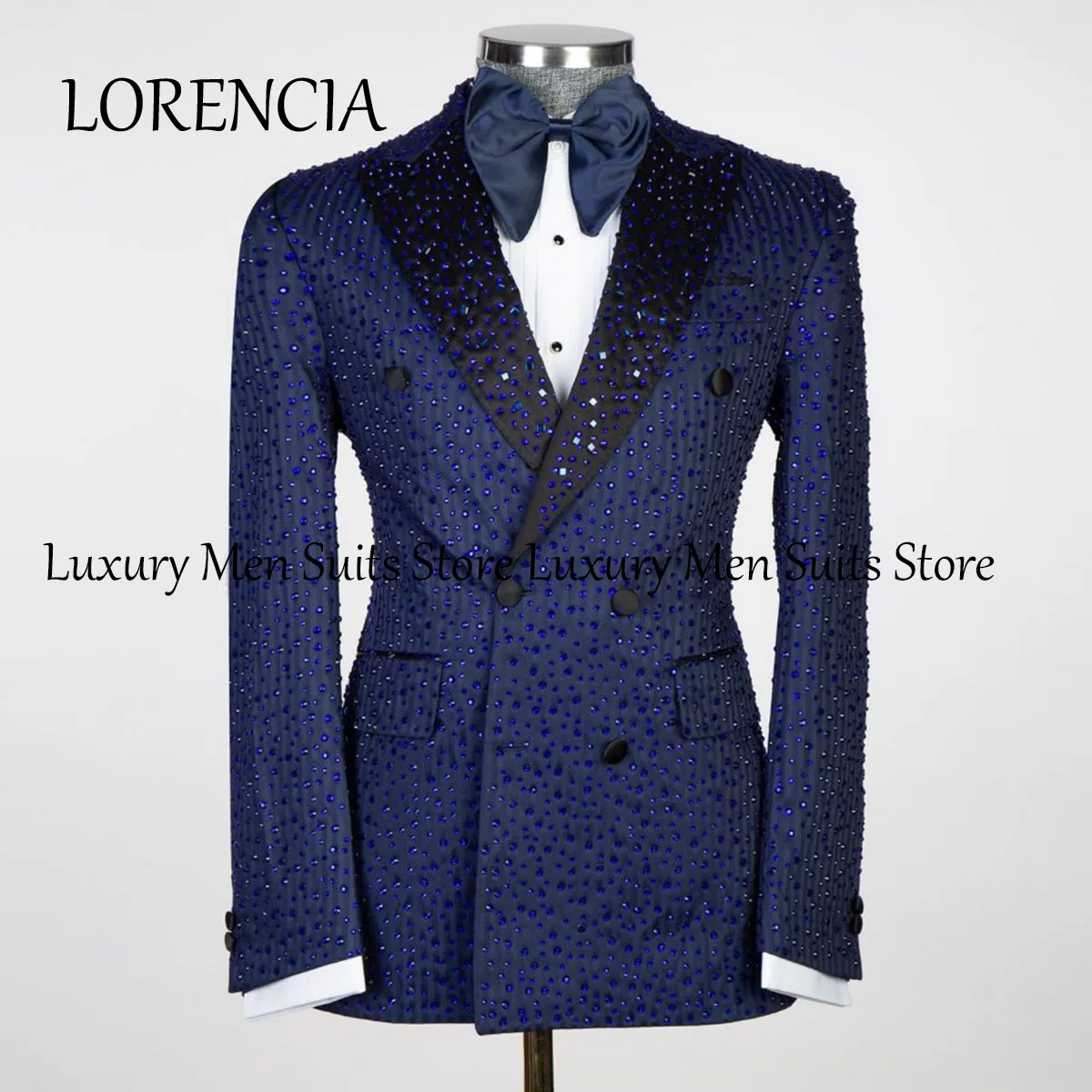 Glitter Diamond Beaded Men Suits Shawl Lapel Wedding Groom Tuxedo 2 Pieces Customized Male Blazer Customized trajes para hombre