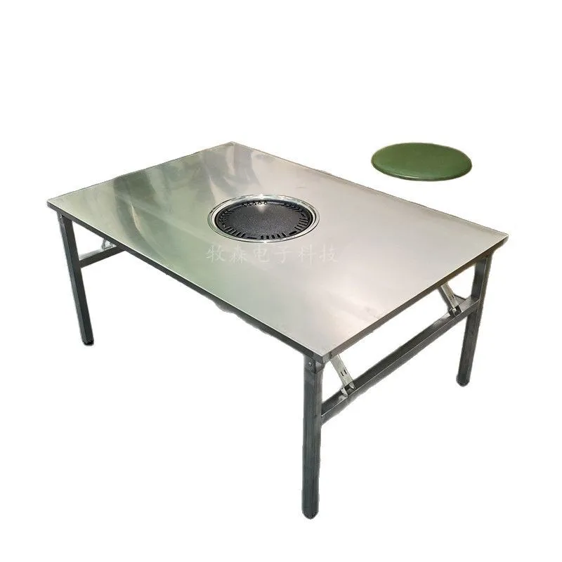 

Night market stall stainless steel outdoor barbecue table charcoal oven long table square folding hot pot commercial