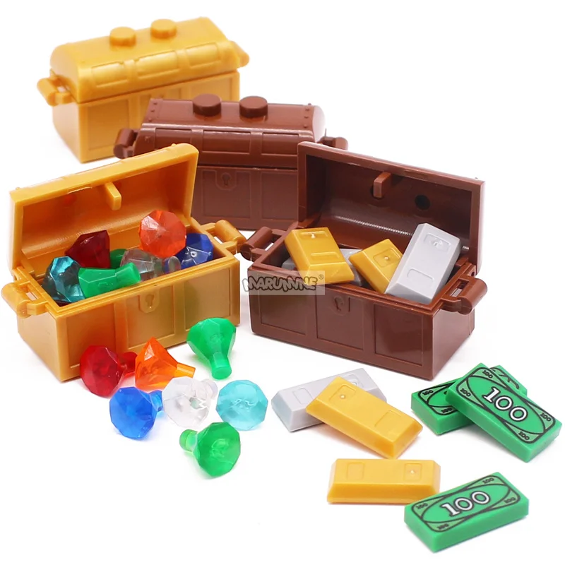 Marumine Tile 1x2 US Dollar Money Cash Treasure Box Compatible 3069bpx7 MOC Brick Pirate Mini Person Model Assembly Kit Block