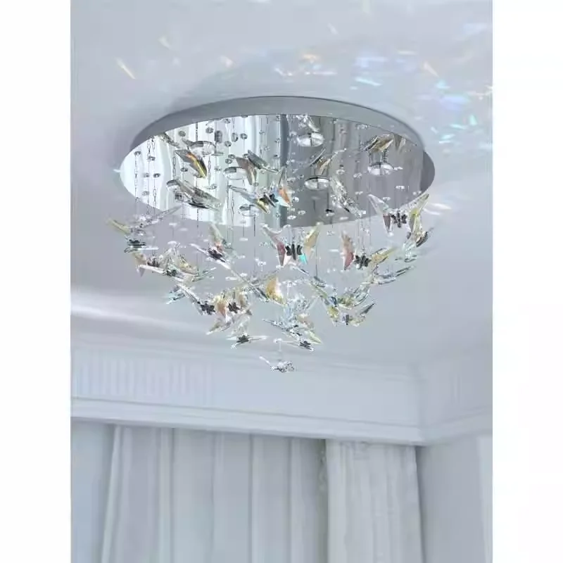 

Luxury Modern Butterfly Crystal K9 Long Pendant Chandelier Light for Hotel Lobby Attic Living Room and Staircase Decor
