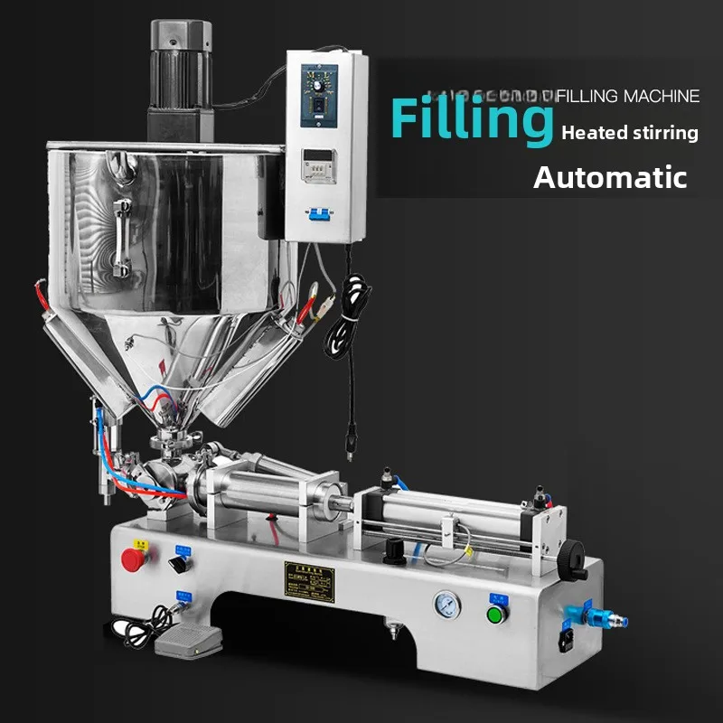 Pneumatic heated stirring filling machine for pastes, chili oil, candles, syrups, glue, and honey - highly customizable
