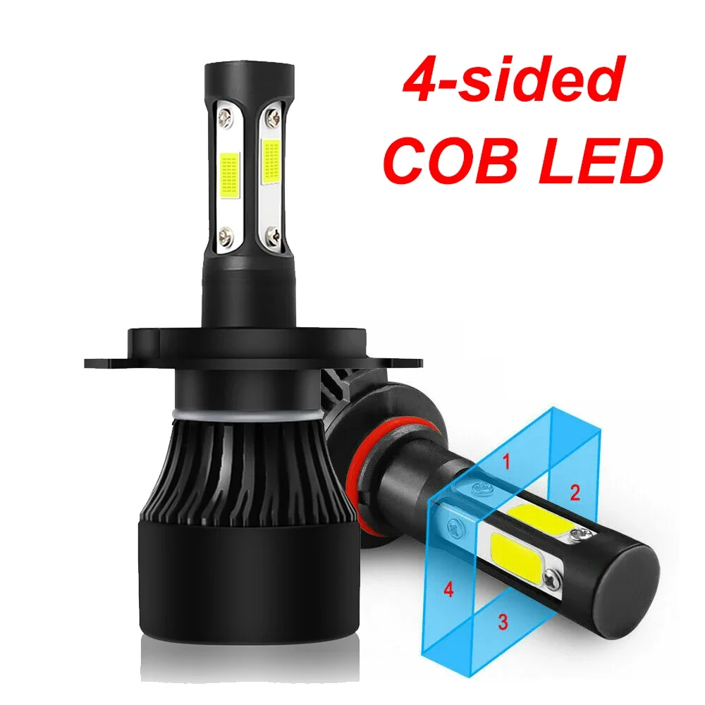 ASLENT 2x H4 H7 H11 H8 H9 H13 HB3 9005 HB4 9006 9004 9007 4 Sides COB LED Bulb Car Headlight Auto Headlamp Fog Light 6000K White