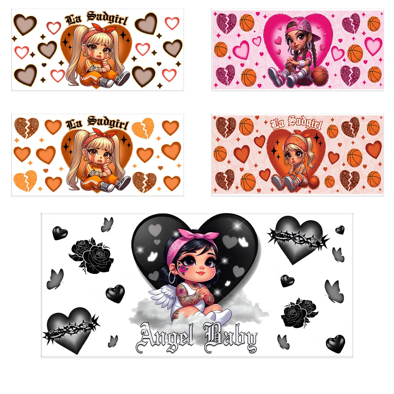 

Sad girl series Easy peel waterproof DIY Decals 3D transfers uvdtf crystal stickers 16oz uv dtf cup wraps for Glasses