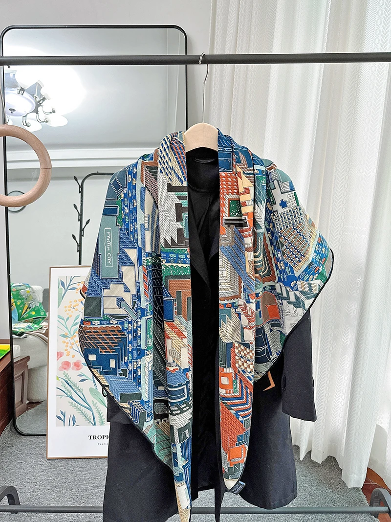 

Cashmere Scarf Pantin City Scarf Luxury Brand Cashmere Silk Scarf 140x140cm Pashmina Print Shawl Stole Cape Gift Korea Fashion