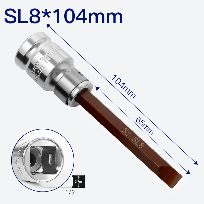 4pcs 1/2 Inch Drive Slotted Bit Socket Set Metric Flat Screwdriver Bit Sockets Hand Tools quick wrench Socket Joint SL5 to SL10