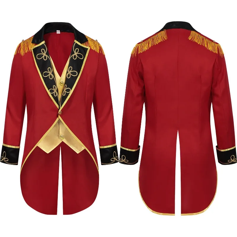 KIDWHXR Tailcoat Man Medieval Retro Contrast Color Male Suit Coat Single-breasted Stage Party Halloween Cosplay Men Jacket