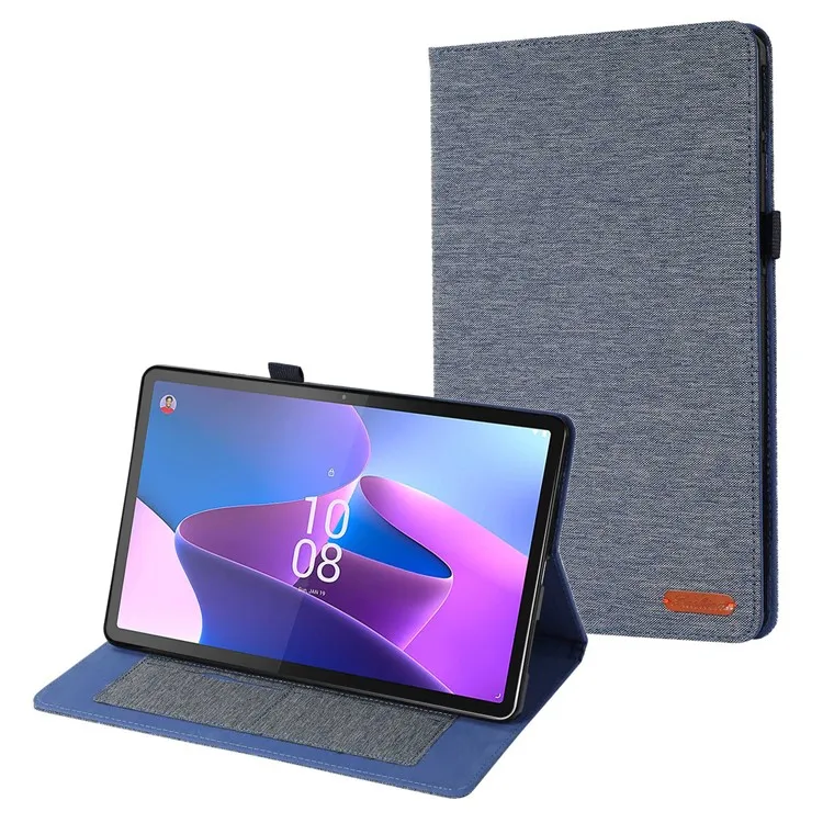 For Lenovo Tab P11 Pro Gen 2 Cloth Texture PU Leather Tablet Case Foldable Stand Card Holder Protective Cover - Blue